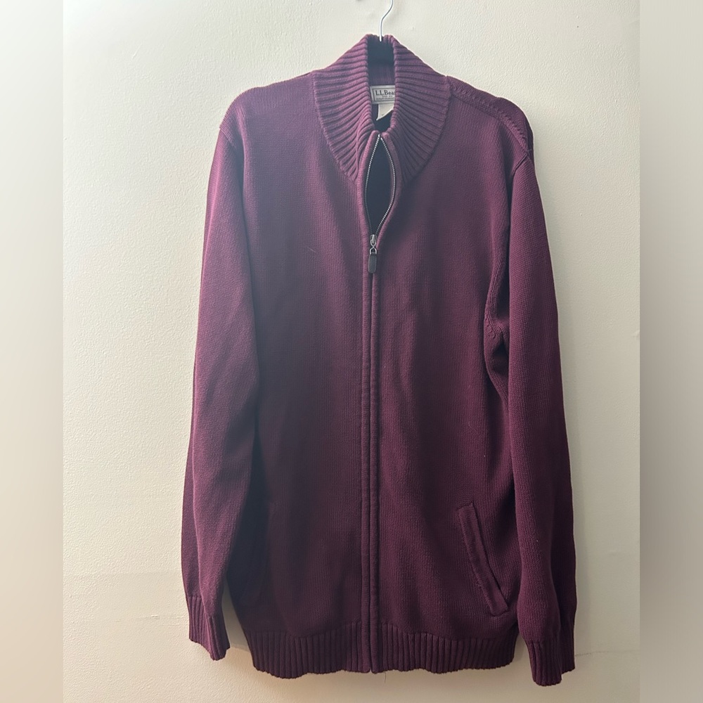 LL Bean Maroon Zip Up Sweater Size XL Tall